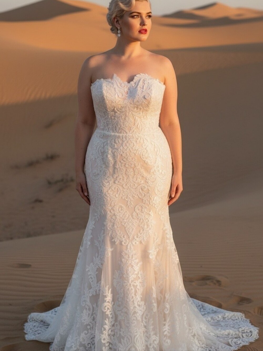 Jasmine Ivory/Blush Lace Mermaid Bridal Gown Size 20
